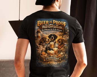 Beer Proof Dogs Tropical Print Tee | Retro Vintage Cabin Vibe T-Shirt
