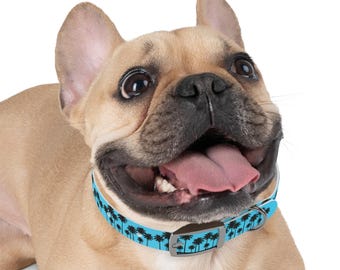 Palm Tree Silhouette Dog Collar | Blue Beach Pattern