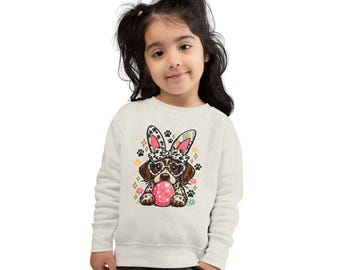 Toddler Sweatshirt: Puppy with Bunny Ears and Easter Egg Graphic