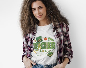 Teacher St. Patricks Day T-Shirt Green Teacher Classroom Icons Tee