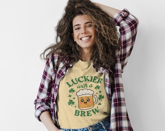 Luckier With A Brew T-Shirt - St. Patricks Day Beer Graphic Tee