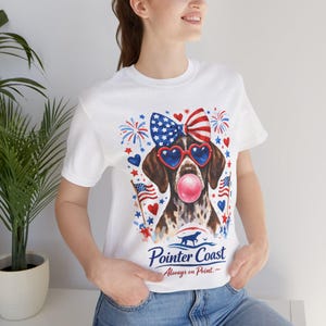 Patriotisk tysk korthårig pointer-tröja, Bubblegum-hundtröja, röd vit blå, Bella Canvas 3001
