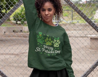 Shamrock Paw Print St. Patrick's Day Sweatshirt | Clover Crewneck