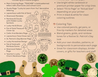 St. Patricks Day Teacher Coloring Pages – 15 Printable Designs for Kids & Classrooms (PDF)