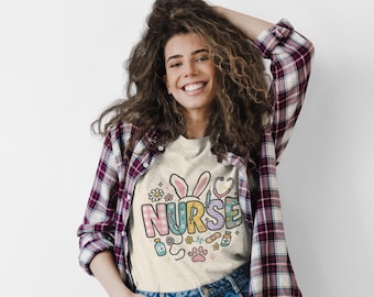 Nurse Easter Tee Whimsical Pastel NURSE Design with Bunny Ears