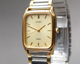 Vintage Seiko Spirit 5E31 5B50 Golden Dial Men Quartz Watch