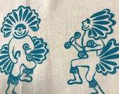 Vintage Kachina Fabric Lot Leona Caldwell Hand Silkscreened Kettle-Cloth Southwestern Designs for Sewing, Quilting, Crafting, Hobbies