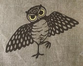 Lot of 7 Vintage Owl MCM Hand Silkscreened Leona Caldwell Fabric Vintage Brown Owl Fabric Pieces for Quilting, Crafting, Sewing Projects