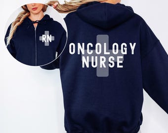 Oncology Nurse zip-up, Oncology RN full zip hooded sweatshirt, Registered Nurse jacket, hoodie zip-up sweater, for Nurses, Oncology rn gift