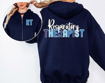 Fermeture éclair pour inhalothérapeute, sweat-shirt à capuche avec fermeture éclair intégrale, veste d'inhalothérapie, sweat-shirt RT, carrières médicales, cadeaux RT