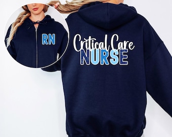 Infirmière en soins intensifs avec fermeture éclair, sweat-shirt à capuche avec fermeture éclair intégrale ICU RN, veste d'infirmière autorisée, pull à capuche avec fermeture éclair, pour infirmières, cadeau CCU rn