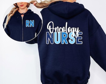 Oncology Nurse zip-up, Oncology RN full zip hooded sweatshirt, Registered Nurse jacket, hoodie zip-up sweater, for Nurses, Oncology rn gift