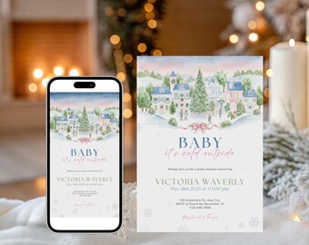 Editable Baby It’s Cold Outside Baby Shower Invitation & E-Invite | Gender Neutral Winter Theme | Digital Download | BS009