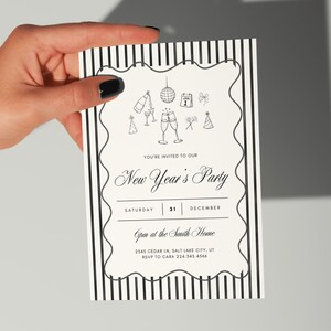 Vintage New Years Eve Invitation Template, Elegant Black & Cream NYE Party Invite, Editable Canva New Year Party Invitation