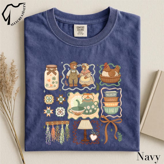 Cottagecore Collage Sweatshirt, Cozy Home Aesthetic Shirt, Vintage Pastel Illustration Tee, Granny Core Style Top