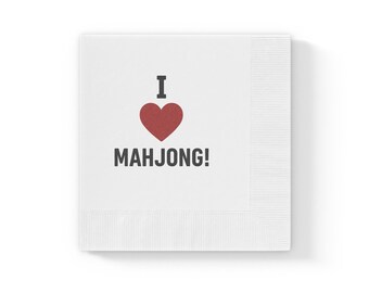 I Love Mahjong! Napkins | White Paper Cocktail Napkins, Game Night Decor