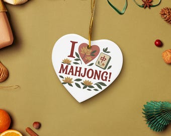 I Love Mahjong Ceramic ornament