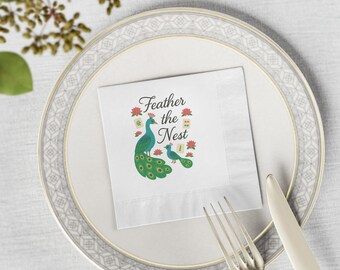 Peacock "Feather the Nest" Napkins | Decorative Paper Cocktail Napkins