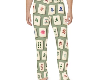 Men’s Mahjong Tiles on Sage Background PJs (Stretchy Pajama Pants; pants only—not for use with set)