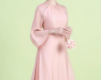 Modern Ao Dai Dress – Premium Light Orange Silk, 4-Paneled Elegant Design