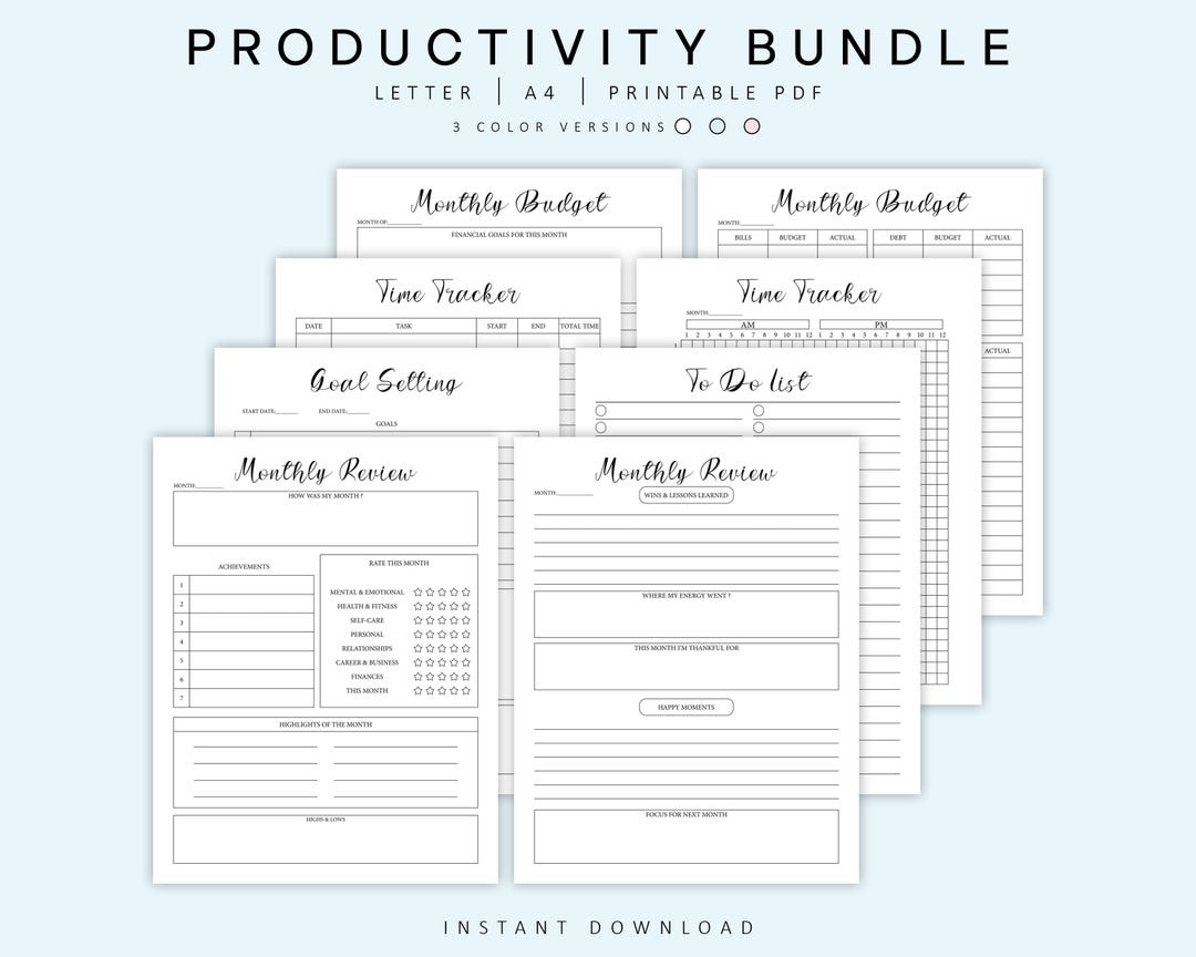 Productivity Planner Bundle Printable, Goal Setting, To-do List, Budget ...