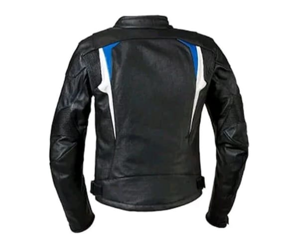 BMW Motorrad レザージャケット：ブラック＆ブルー牛革、CE保護