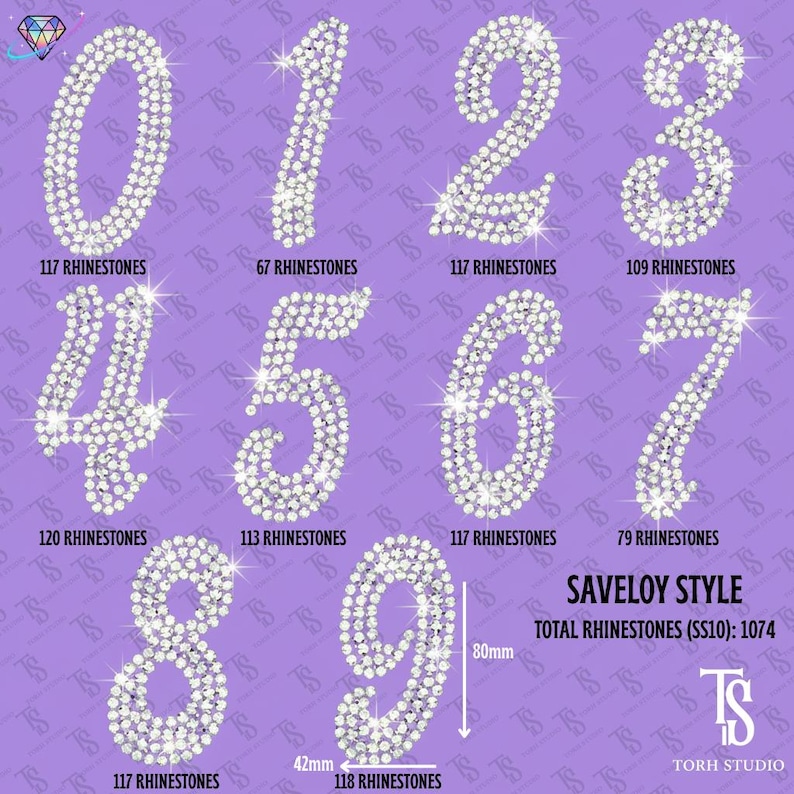 Rhinestone Numbers SVG Bundle | Saveloy Font (digital Download) - Etsy