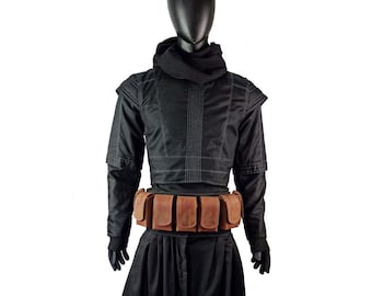 Traje de vuelo negro inspirado en el libro de Boba Fett con cinturón de cuero de ESB / Disfraz de cosplay de Star Wars / Traje de cazarrecompensas para Halloween