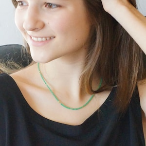 14K Solid Gold: Colombian Emerald Beaded Necklace, Choker, Genuine, Real Emerald, AAA, Highest Quality Emerald