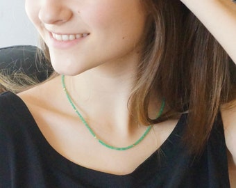 14K Gold Colombian Emerald Beaded Choker Necklace