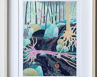 Forest 6 | I Am Here | Original Art | Imaginary world | Water | River | Trees | Nature | Mystical | Magical World | Fantasy | Pastel Colors