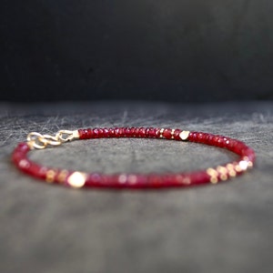 RUBY GEMSTONE GOLD JOY 3MM BEAD BRACELET