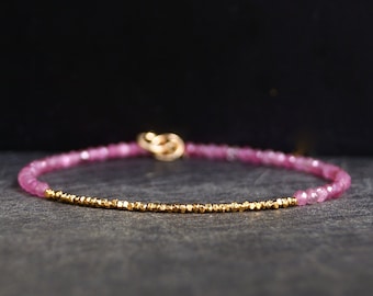 14K & 24K Vermeil:Pink Tourmaline Bracelet | 2.5 mm | Spiritual Jewelry | Healing Crystal | Fine Jewelry