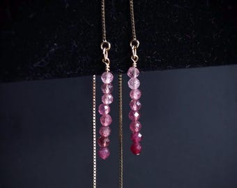 Pink Tourmaline Threader Earrings | Gold Filled