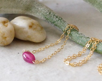14k Solid Gold: petite ruby necklace