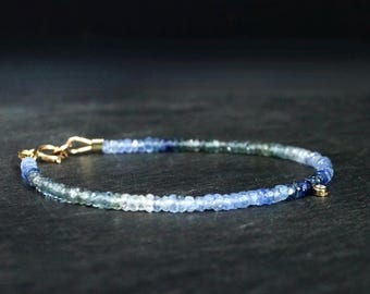 14K Gold Sapphire Diamond Bracelet | Moss Green & Blue