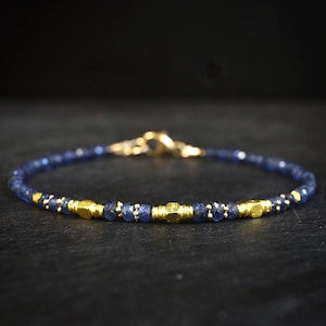 14K Blue Sapphire Bead Bracelet | 2.5mm | Heavy Weight Gold Beads