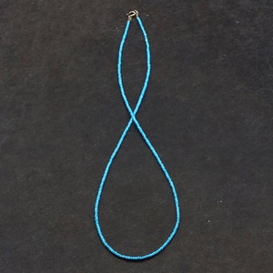 14K Solid Gold: Tiny 1.5mm Turquoise Bead Necklace, Layered Necklace, Extra Dainty Jewelry, 1.5mm, Fine Jewelry, Matt Turquoise, Skinny