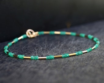 14K Solid Gold: Colombian Emerald Bracelet| Green Emerald Bead| Real Natural Emerald| Dainty Delicate Fine Jewelry| May Birthstone