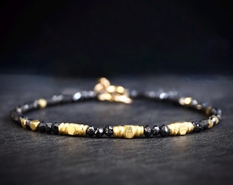 14K Black Diamond Bracelet | Heavy-Weight Gold Beads