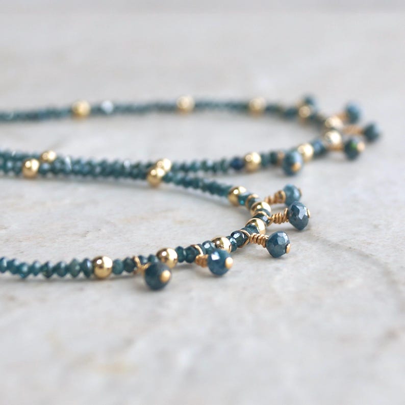 14K Blue Diamond Bead Bracelet Natural Diamond Fine Jewelry Etsy