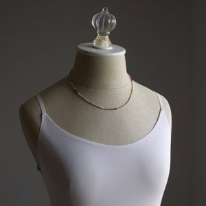 14K Solid Gold: Ruby & Peach Moonstone Necklace | Ombre Emerald