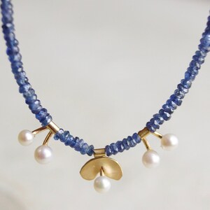 14k Solid Gold: Blue Sapphire and Pearl Bracelet, September Birthstone, Fine Jewelry Artisan, layering, Skinny, Delicate Beaded Bracelet image 3