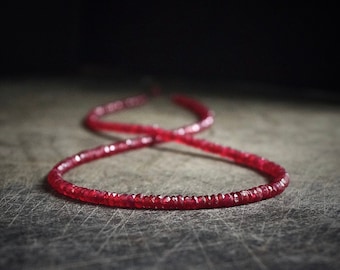 14K: Ruby Necklace | 2.5mm | 3mm | July Birthstone | Delicate Beaded Ruby | Dainty | Skinny | Minimalist | Fine Jewelry| Solid Gold