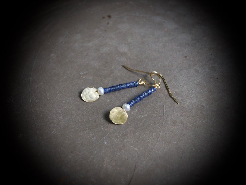14k Solid Gold: Blue Sapphire and Pearl Bracelet, September Birthstone, Fine Jewelry Artisan, layering, Skinny, Delicate Beaded Bracelet image 8