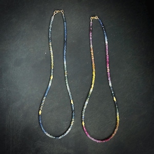 14K Solid Gold: Sapphire Necklace | September Birthstone | Rainbow | Blue Green Pink Orange Yellow