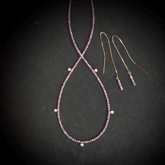 14K Pink Diamond Necklace: Natural Diamond Charm