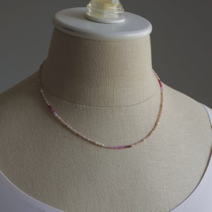 14K Solid Gold: Ruby & Peach Moonstone Necklace | Ombre Emerald