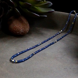 14k Solid Gold: Blue Sapphire Necklace, September Birthstone, Layered Necklace, Choker, Ultra Skinny Necklace, Delicate Beaded Gemstone image 2