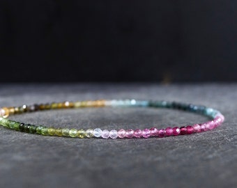 14K Solid Gold: Watermelon Tourmaline Beaded Bracelet | 2.5 mm | Pink Tourmaline | Layered Gemstone Bracelet | Fine Jewelry | Chakra